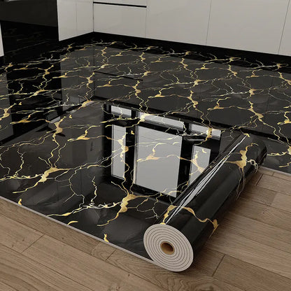 23In×118In Marble Pattern Wallpaper Roll, Waterproof Floor & Wall Sticker, Thickened Self-Adhesive, Easy Clean & Install, DIY Decor for Kitchen, Bedroom, Living Room, Bathroom — Vinyl Flooring