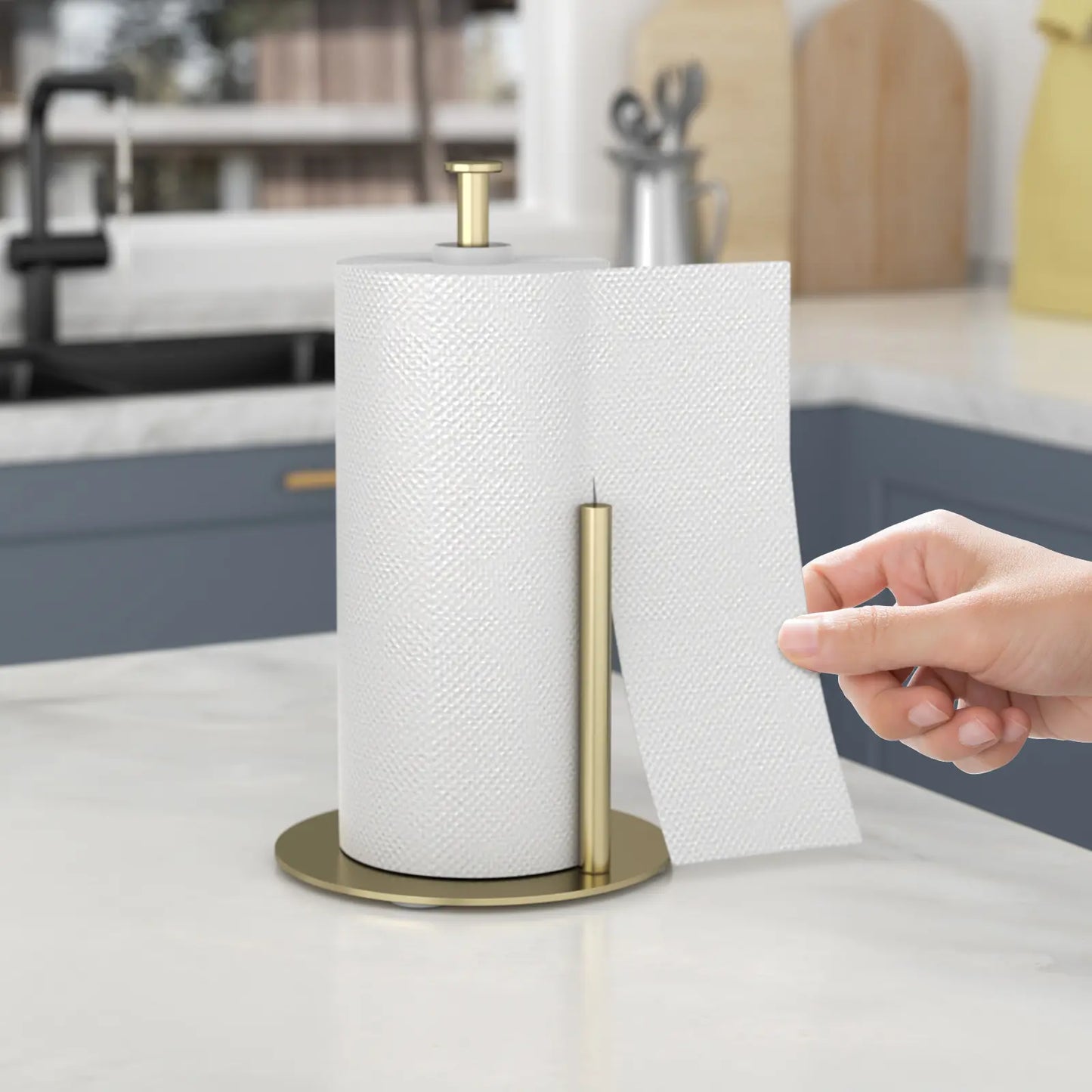 Paper Towel Holder Stand with 4 Silicone Anti-Slip Pads-Freestanding Countertop Stainless Steel Paper Towel Stand, Rust-Resistant, Stable & Durable for Kitchen, Bathroom