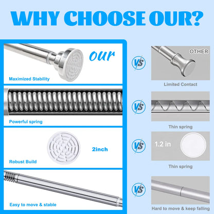 Shower Curtain Rod, 32-80 Inch Adjustable Spring Tension Curtain Rod, Never Rust Anti-Slip Shower Curtain Rod for Bathroom, No Drilling, Never Collapse, Easy to Use, Silver and Black