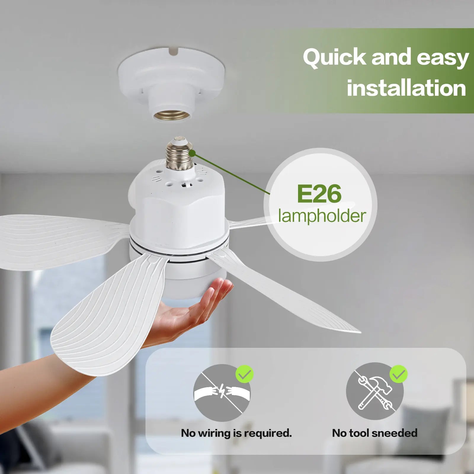 ASALL Socket Fan Light with Remote Control, Portable Small Ceiling Fan with Light for Kitchen,Bedroom, Livingroom, with Dimming Function, 1000 Lumens, Screws into E26/E27
