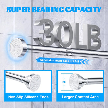 Shower Curtain Rod, 32-80 Inch Adjustable Spring Tension Curtain Rod, Never Rust Anti-Slip Shower Curtain Rod for Bathroom, No Drilling, Never Collapse, Easy to Use, Silver and Black