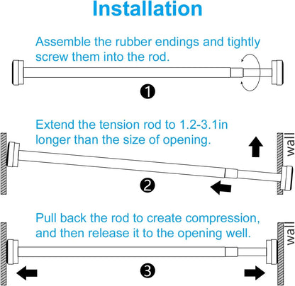 Shower Curtain Rod, 32-80 Inch Adjustable Spring Tension Curtain Rod, Never Rust Anti-Slip Shower Curtain Rod for Bathroom, No Drilling, Never Collapse, Easy to Use, Silver and Black