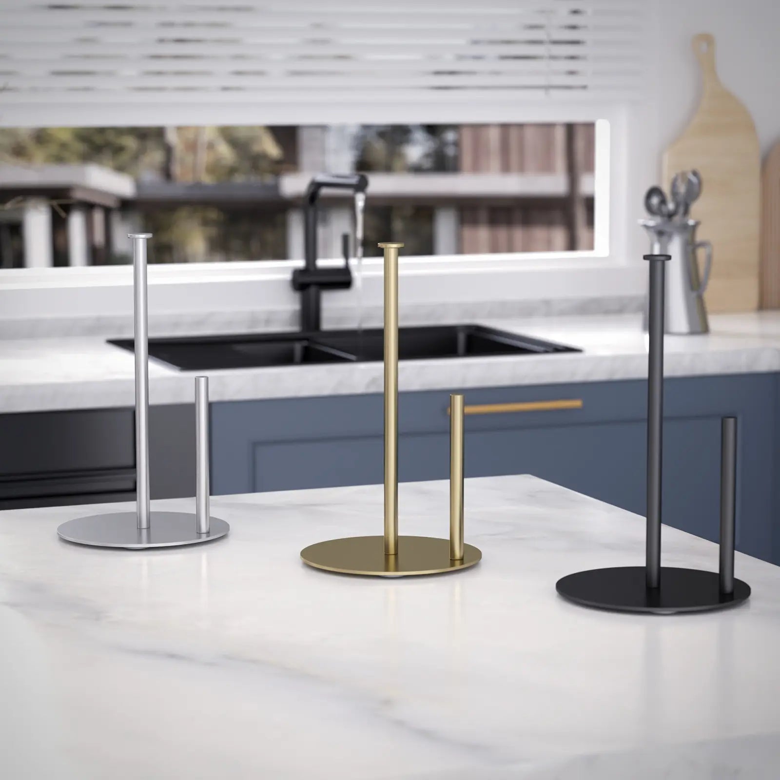 Paper Towel Holder Stand with 4 Silicone Anti-Slip Pads-Freestanding Countertop Stainless Steel Paper Towel Stand, Rust-Resistant, Stable & Durable for Kitchen, Bathroom