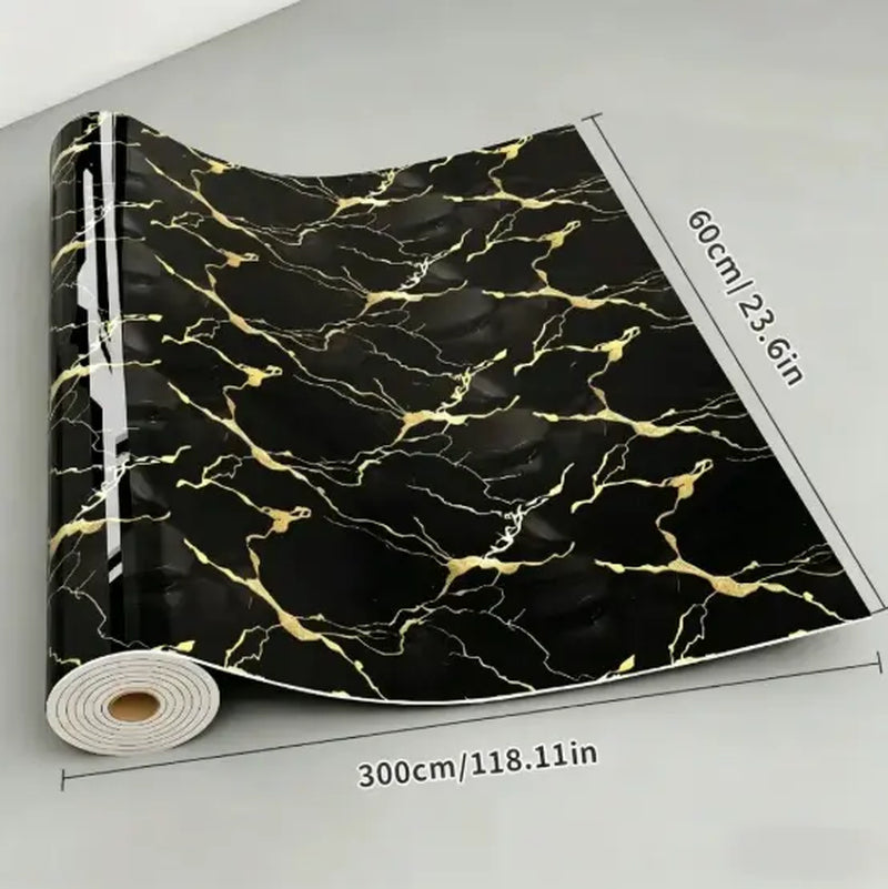 23In×118In Marble Pattern Wallpaper Roll, Waterproof Floor & Wall Sticker, Thickened Self-Adhesive, Easy Clean & Install, DIY Decor for Kitchen, Bedroom, Living Room, Bathroom — Vinyl Flooring