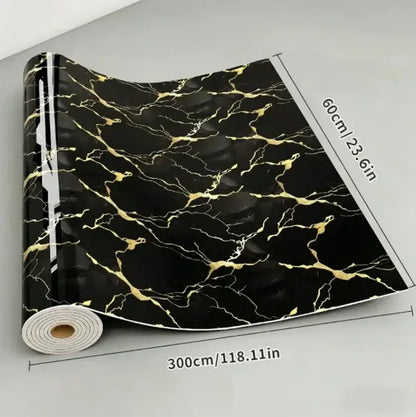 23In×118In Marble Pattern Wallpaper Roll, Waterproof Floor & Wall Sticker, Thickened Self-Adhesive, Easy Clean & Install, DIY Decor for Kitchen, Bedroom, Living Room, Bathroom — Vinyl Flooring