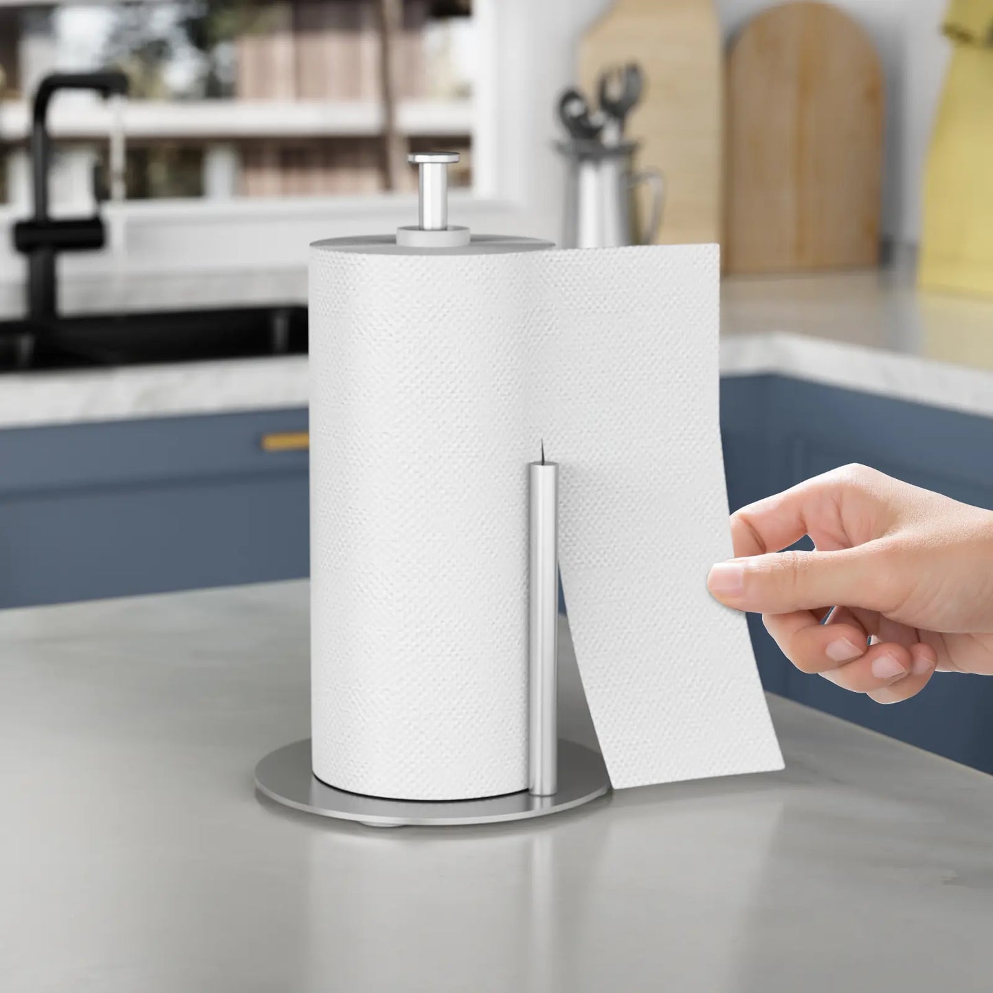Paper Towel Holder Stand with 4 Silicone Anti-Slip Pads-Freestanding Countertop Stainless Steel Paper Towel Stand, Rust-Resistant, Stable & Durable for Kitchen, Bathroom