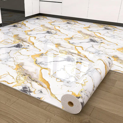 23In×118In Marble Pattern Wallpaper Roll, Waterproof Floor & Wall Sticker, Thickened Self-Adhesive, Easy Clean & Install, DIY Decor for Kitchen, Bedroom, Living Room, Bathroom — Vinyl Flooring