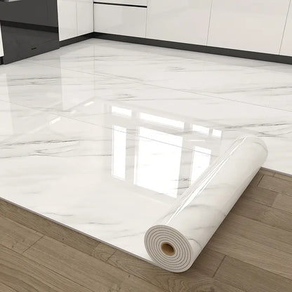 23In×118In Marble Pattern Wallpaper Roll, Waterproof Floor & Wall Sticker, Thickened Self-Adhesive, Easy Clean & Install, DIY Decor for Kitchen, Bedroom, Living Room, Bathroom — Vinyl Flooring