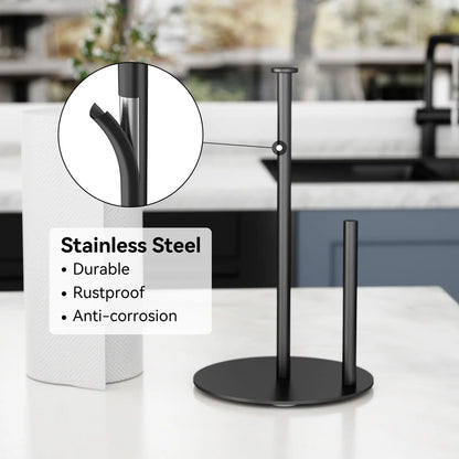 Paper Towel Holder Stand with 4 Silicone Anti-Slip Pads-Freestanding Countertop Stainless Steel Paper Towel Stand, Rust-Resistant, Stable & Durable for Kitchen, Bathroom